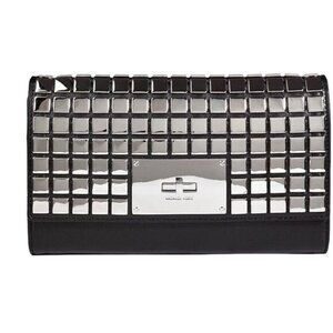 Michael Kors Natalia Studded Tile Clutch Black Leather With Silver Stud Detailin